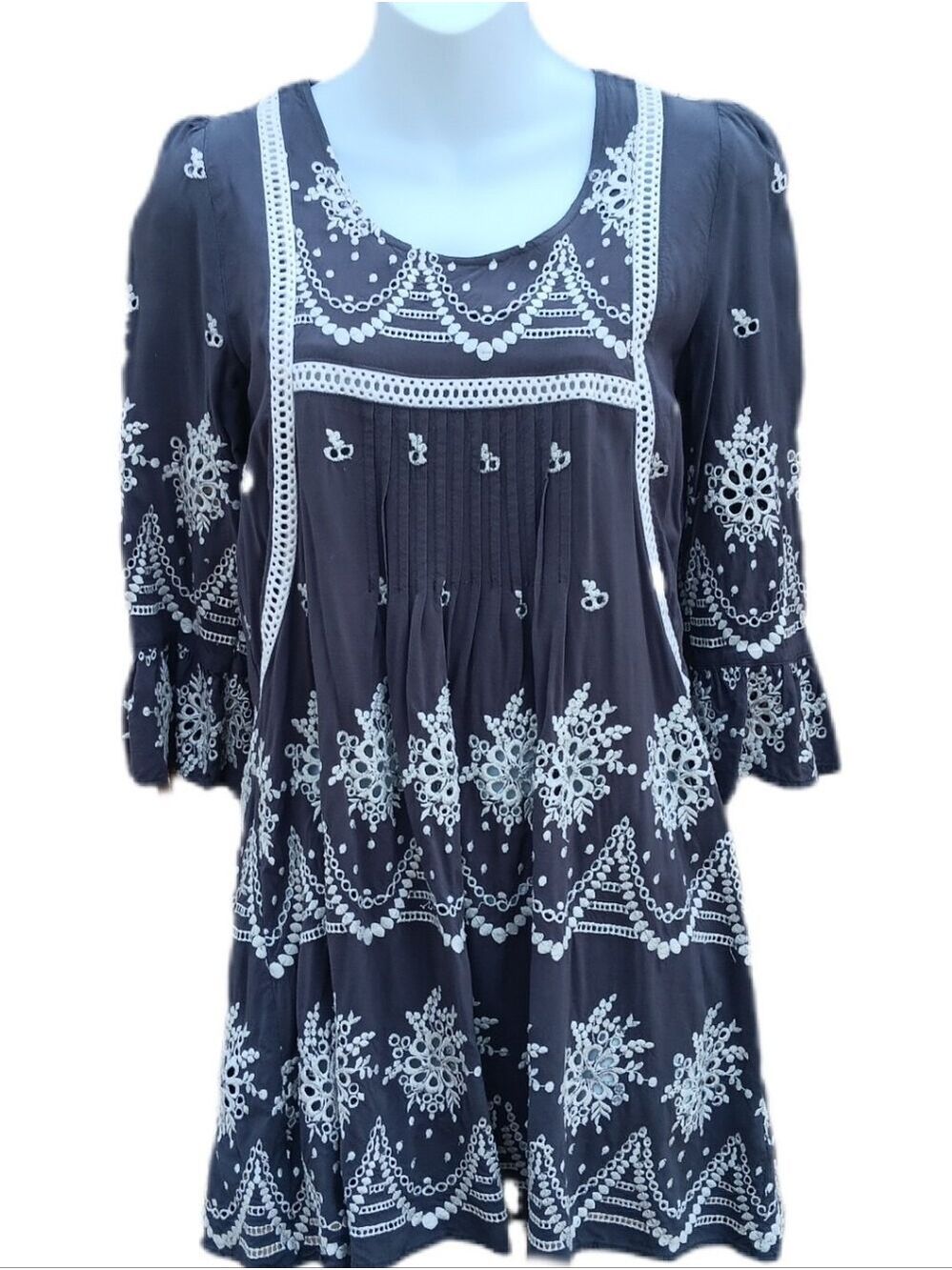 Sundance Dress Gray White Embroidered Size S - Picture 1 of 5